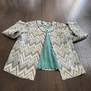 Chico's Jacket Womens 2 Large Multicolor Chevron Sequin Open Front Lined Holiday